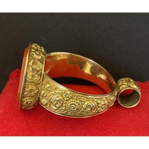 Gold Episcopal Ring Forming A Pendant Set With A Large Carnelian