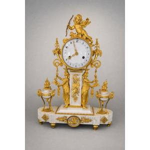 Louis XVI Period Clock In White Marble And Gilt Bronze – “love The Archer”