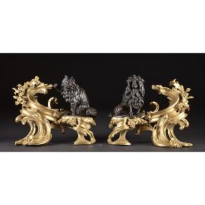 Importante Paire De Chenets En Bronze Doré Et Patiné Maison Beurdeley, Paris Vers 1860–1870