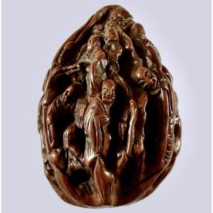 Natural Core Carved With Immortals, Dragon And Tiger