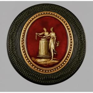 BOÎTE À SYSTÈME À SECRETS
PEINTURE SOUS VERRE – FRANCE, ÉPOQUE DU CONSULAT