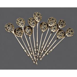 Twelve Vermeilled And Nielled Silver Spoons, Moscow 1850