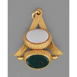 Secret, Double, And Swiveling Masonic Seal, Made Of Gold, Agate, And Blood Jasper — Second Empire