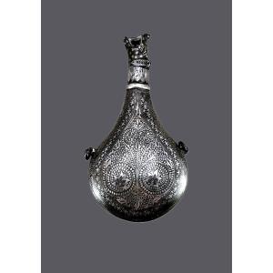 Oriental Liquid Vessel Made Of Engraved And Nielled Silver  
