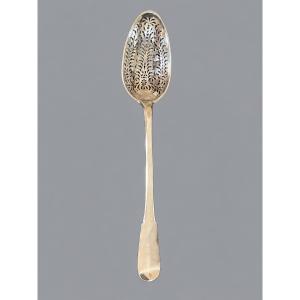 Grande cuillère à olives en argent aux armes des familles du Rif de La Roche et Taitbout de Mar