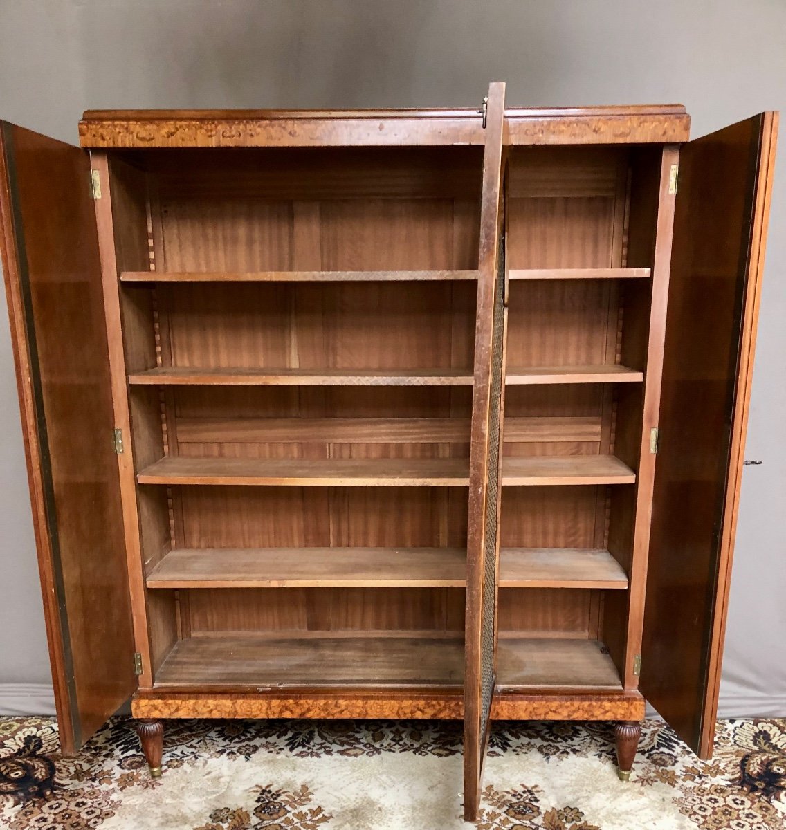 Library In Walnut Burl Marquetry 1940s-photo-4