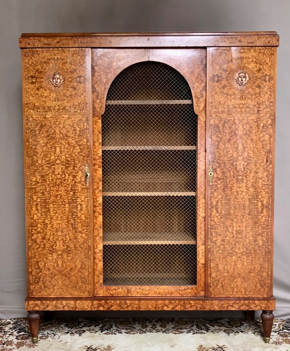 Bibliothèque En Marqueterie De Ronce De Noyer Années 40