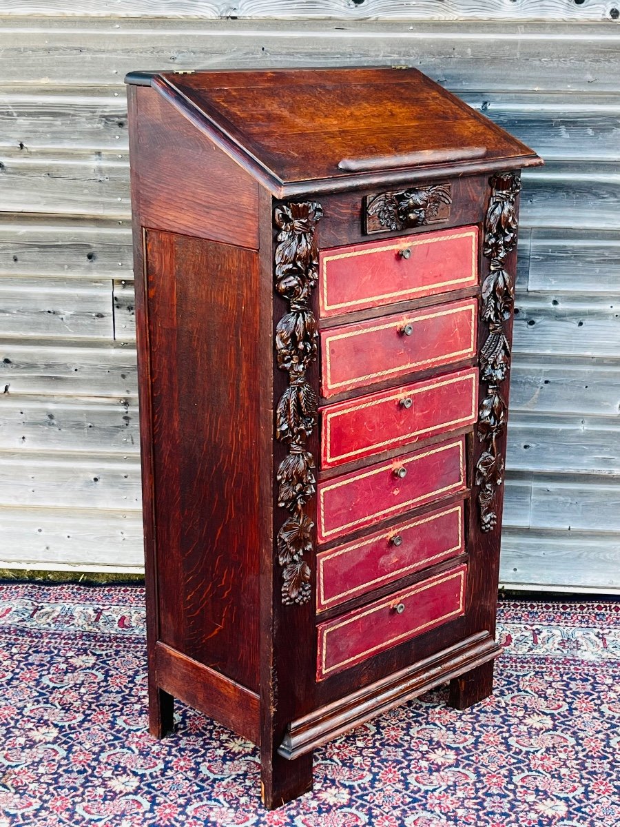 Renaissance Cardboard Box In Oak From The 19th Century-photo-3
