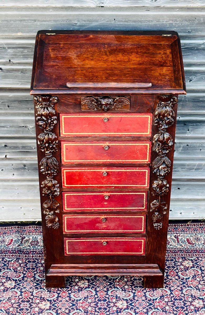 Renaissance Cardboard Box In Oak From The 19th Century