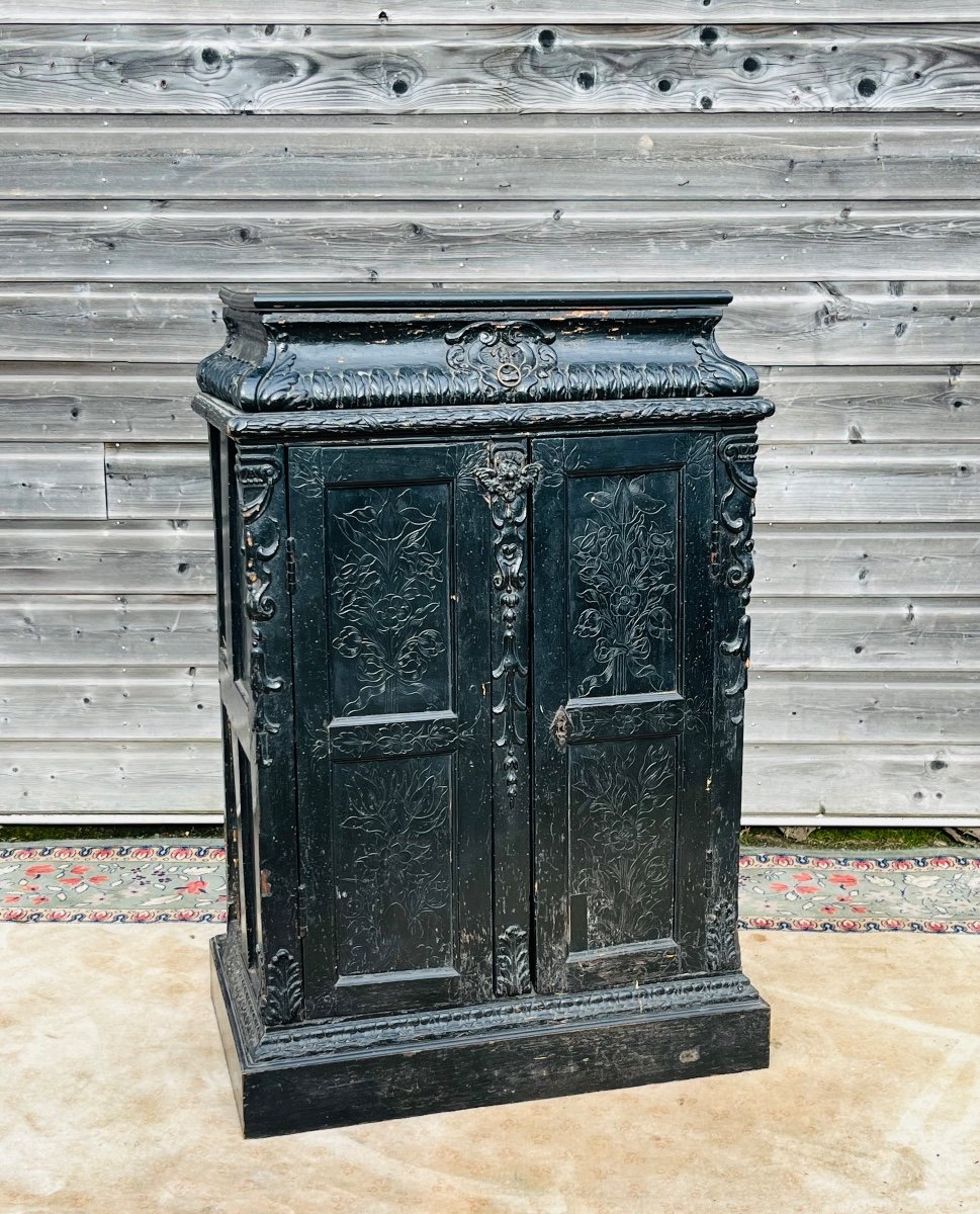Petit meuble d’applique en bois noirci d’époque XIX éme -photo-4
