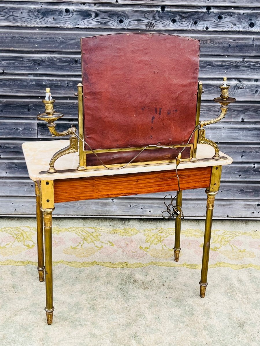 Rare coiffeuse louis XVI en acajou et bronze -photo-1