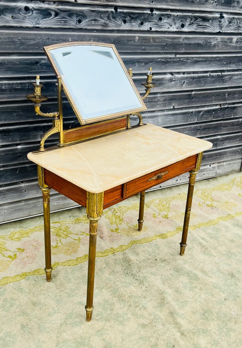Rare coiffeuse louis XVI en acajou et bronze -photo-3