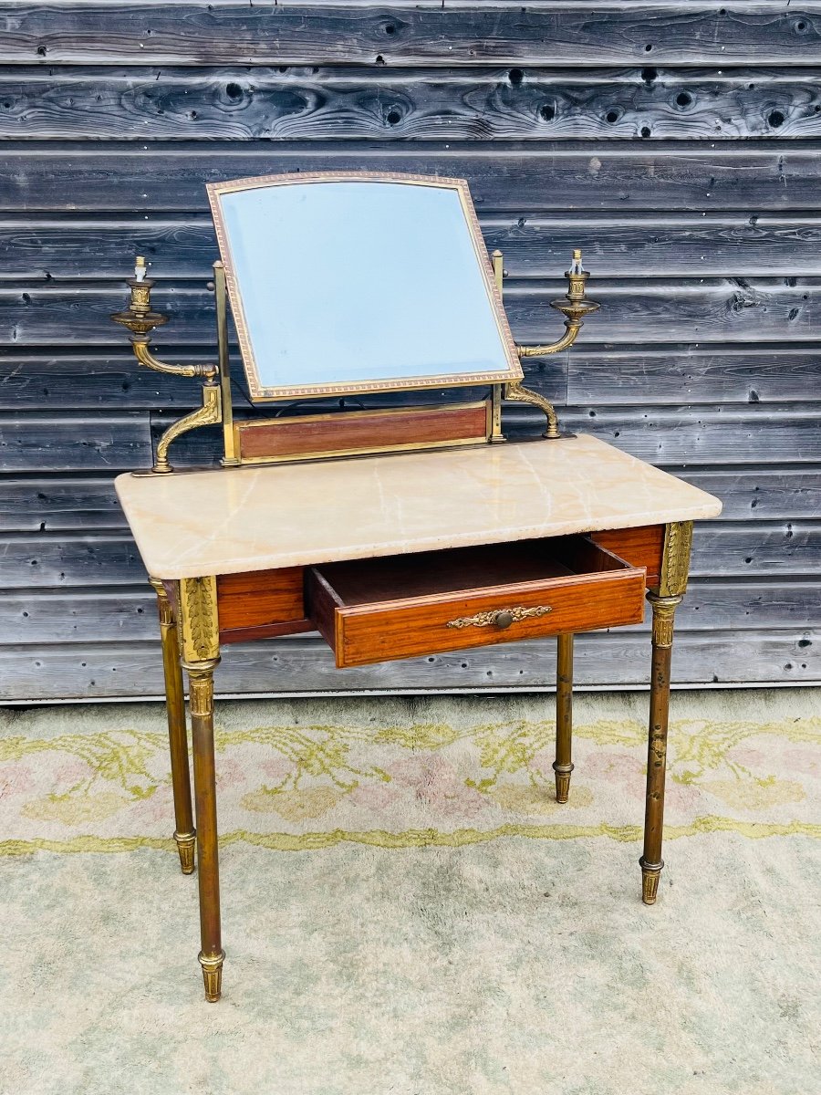 Rare coiffeuse louis XVI en acajou et bronze -photo-5