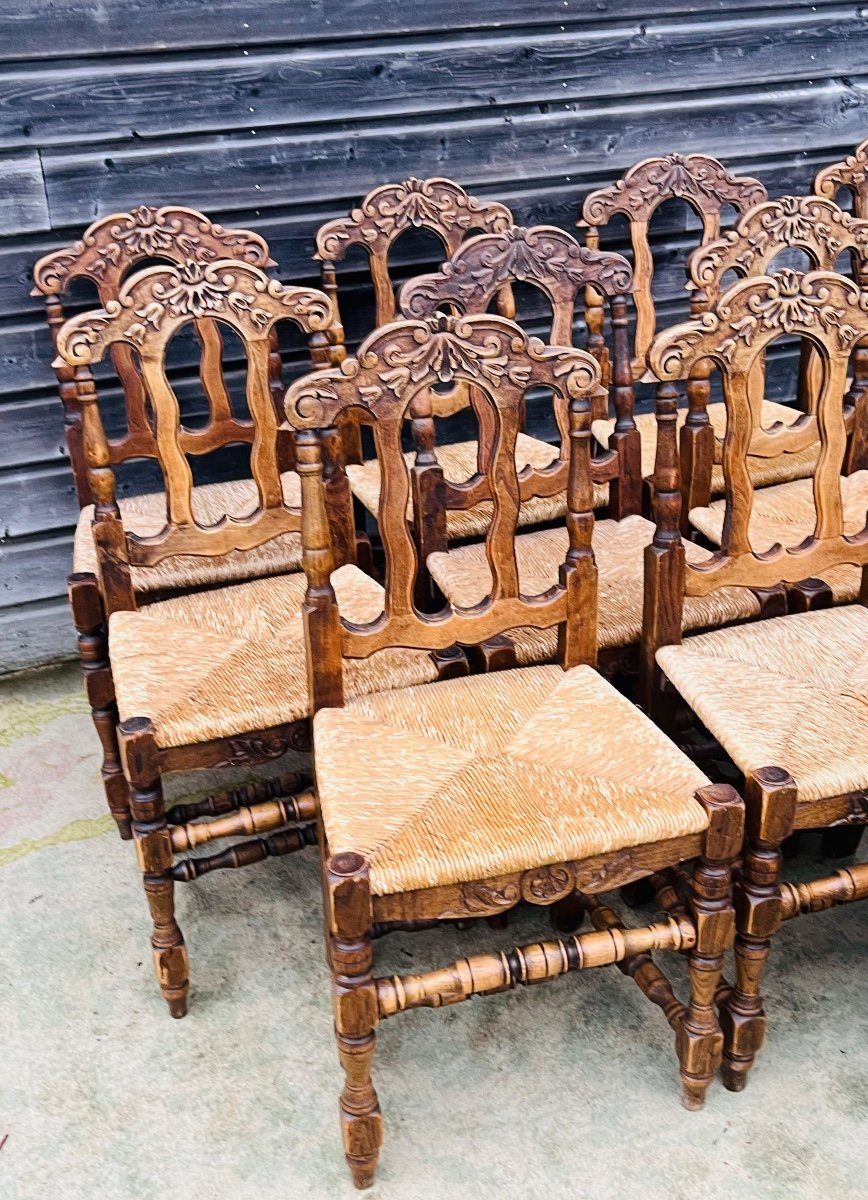Suite Of 12 Regency Style Oak Straw Chairs-photo-3