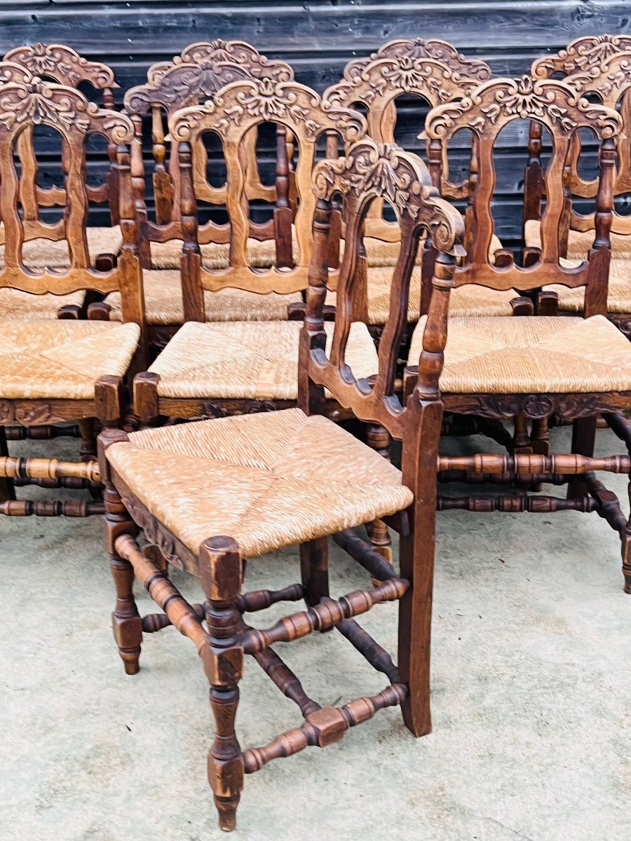 Suite Of 12 Regency Style Oak Straw Chairs-photo-1