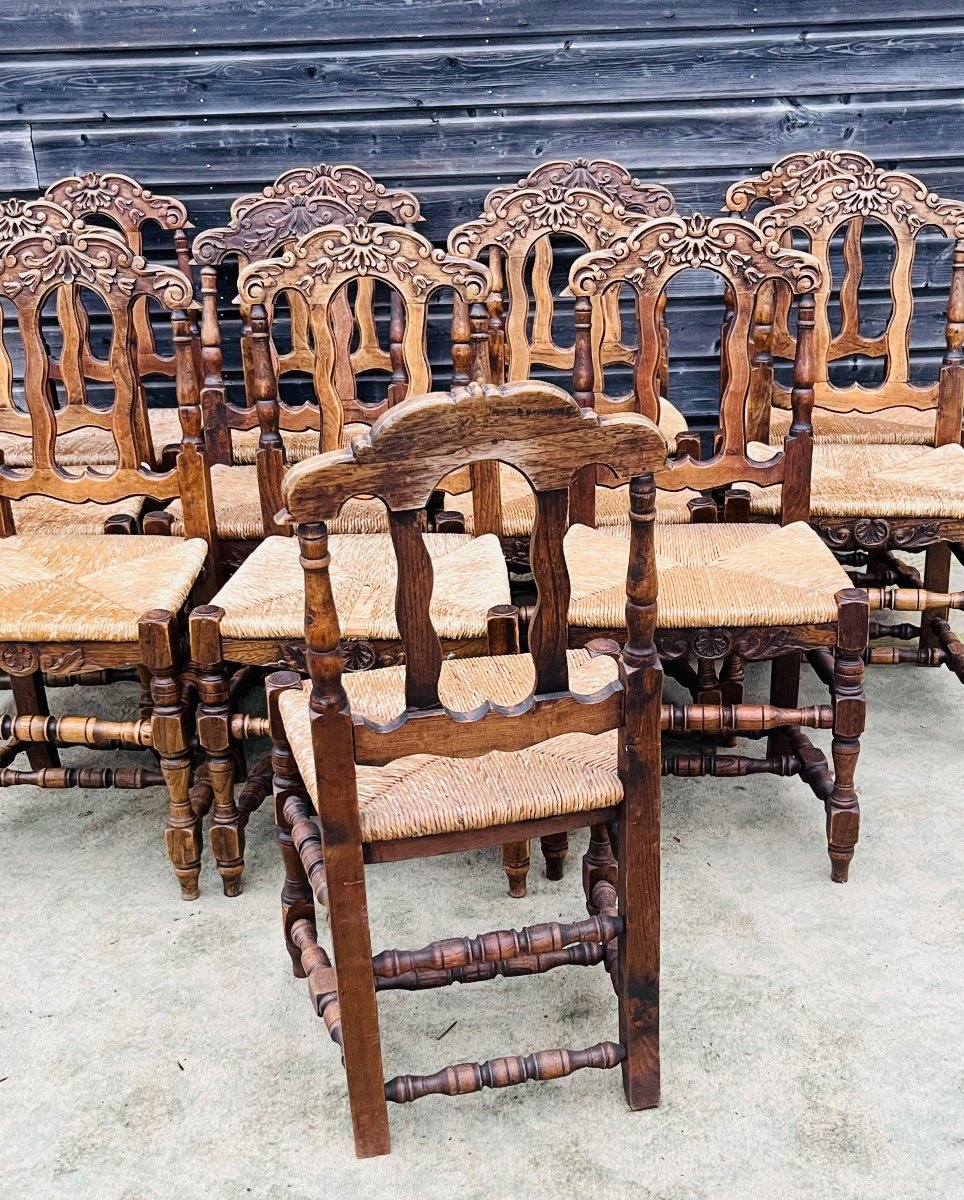 Suite Of 12 Regency Style Oak Straw Chairs-photo-2