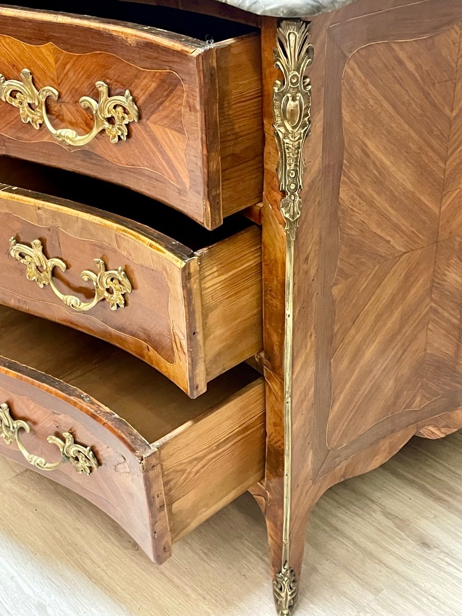 Curved Chest Of Drawers In Marquetry, Louis XV Period-photo-3