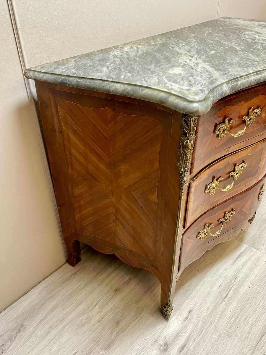 Curved Chest Of Drawers In Marquetry, Louis XV Period-photo-2