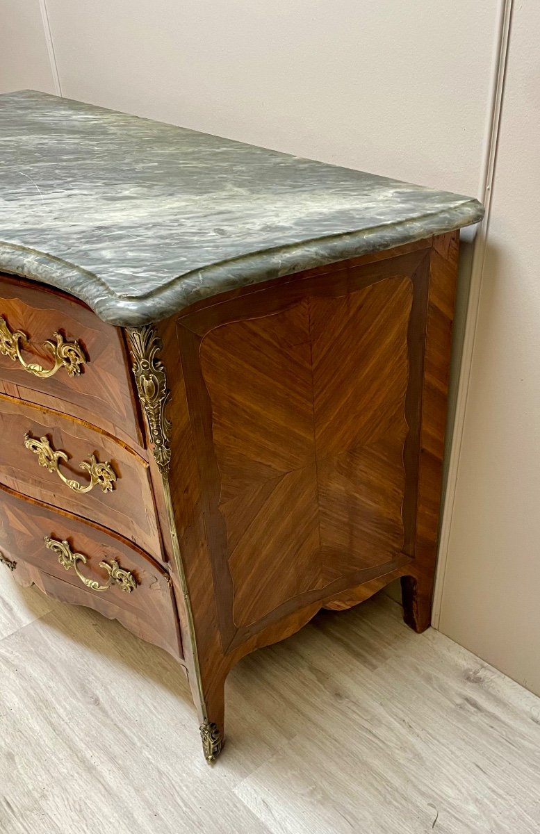 Curved Chest Of Drawers In Marquetry, Louis XV Period-photo-4