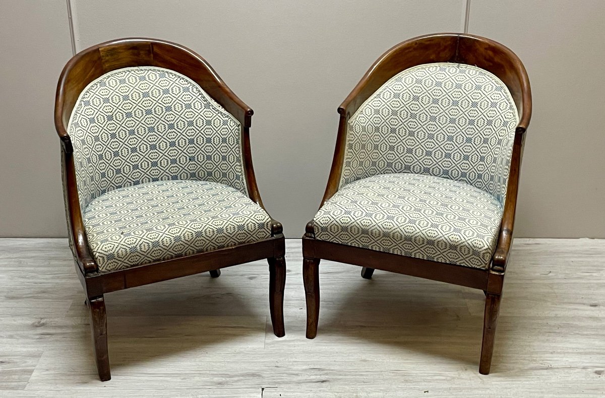 Pair Of Empire Period Mahogany Gondola Armchairs-photo-2