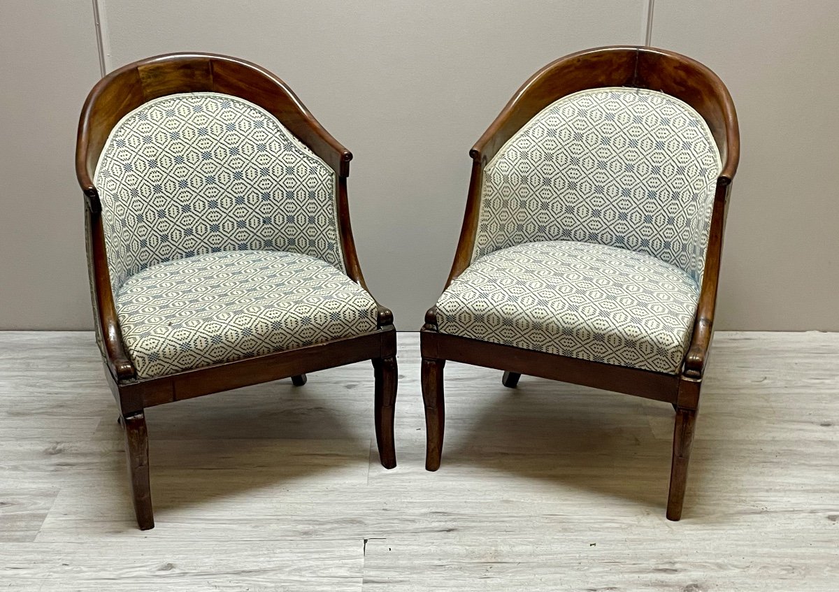 Pair Of Empire Period Mahogany Gondola Armchairs-photo-2