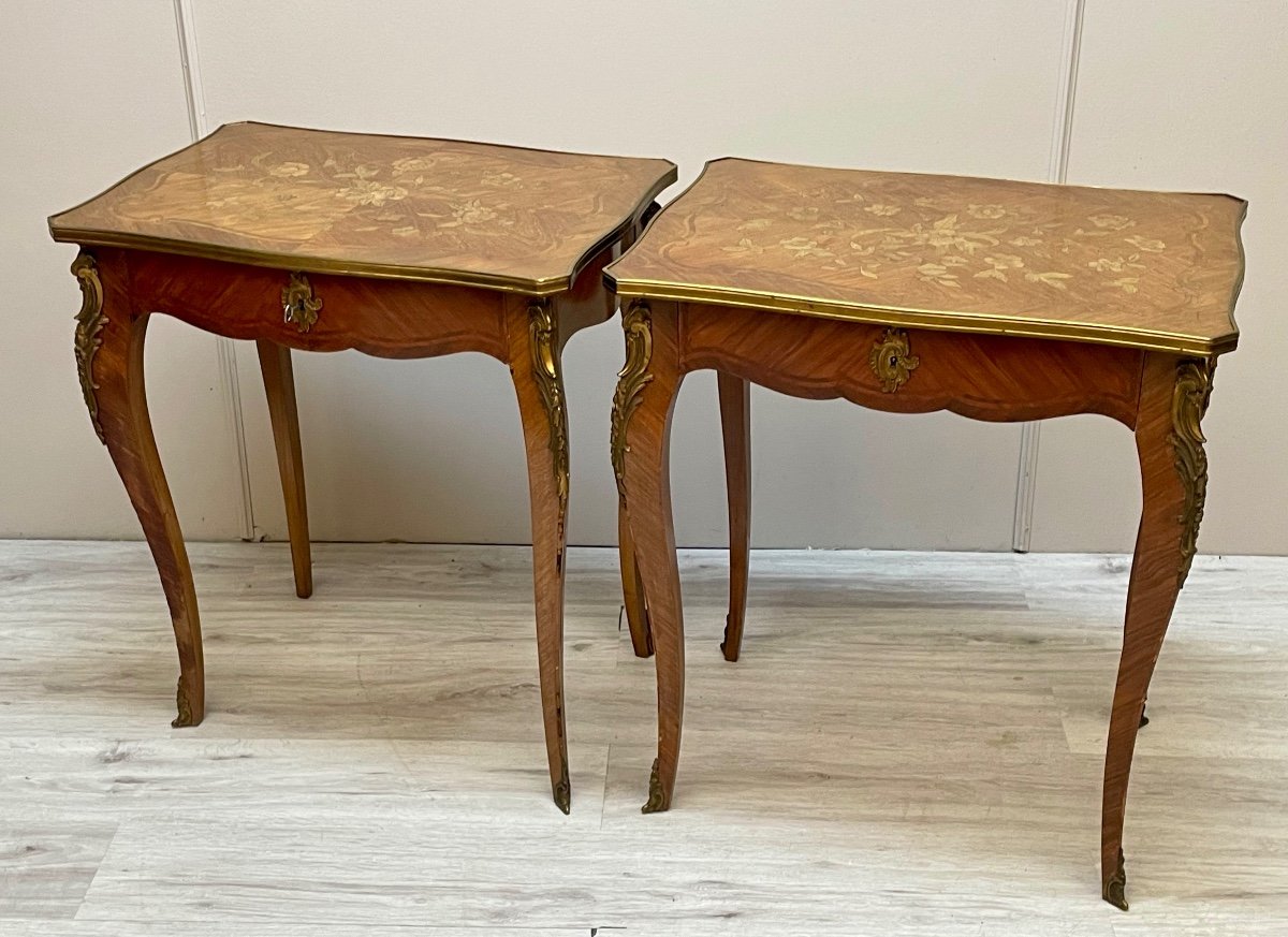Pair Of Louis XV Marquetry Living Room Tables -photo-3