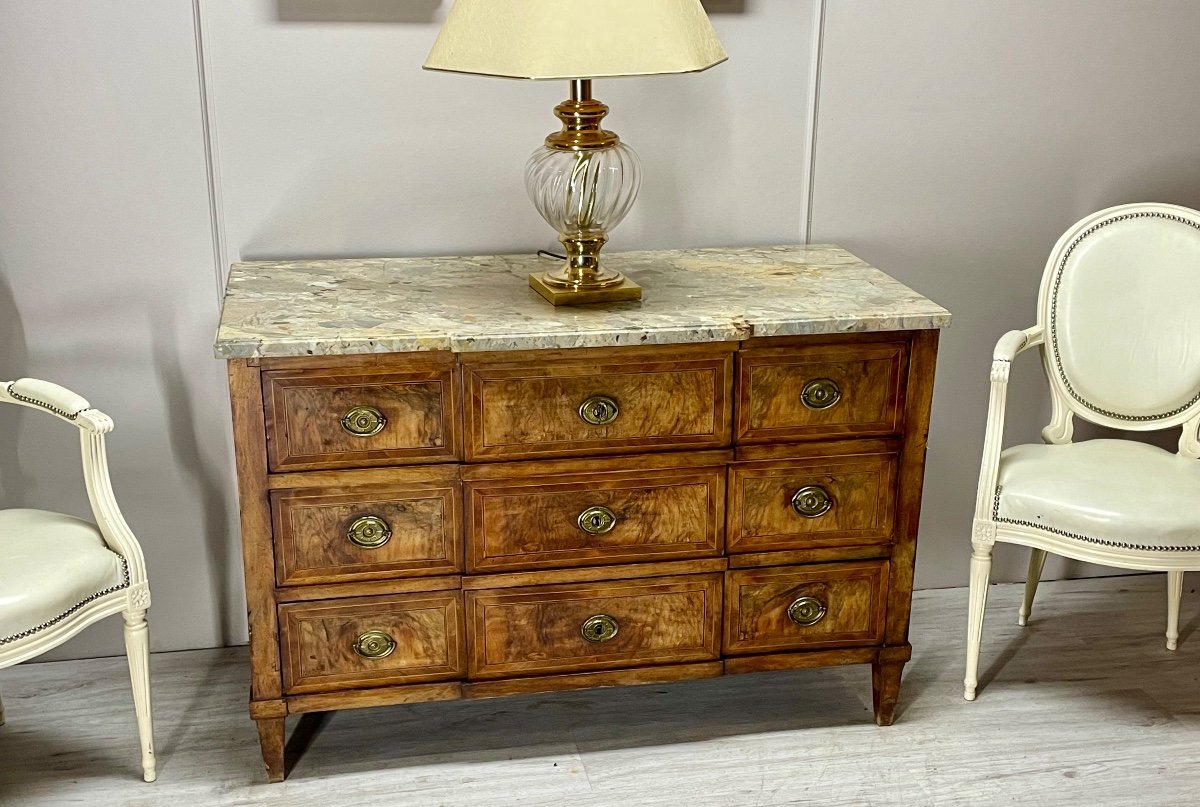 commode à ressaut en marqueterie d’époque Louis XVI -photo-3