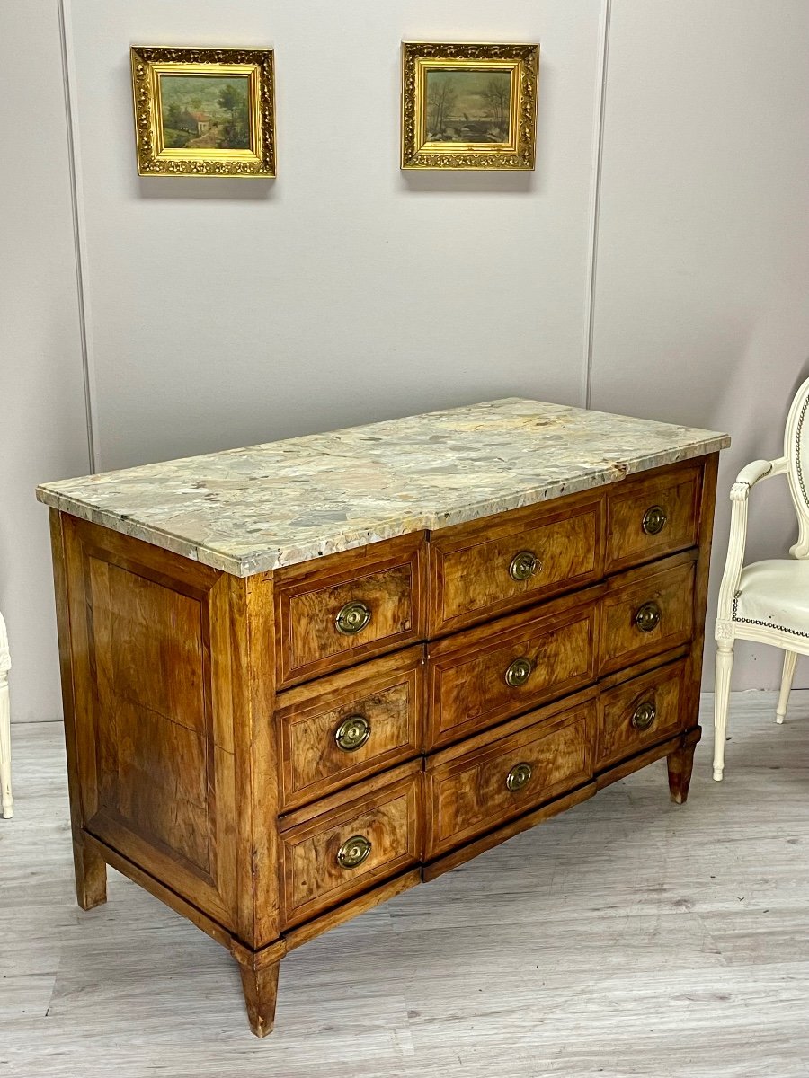 commode à ressaut en marqueterie d’époque Louis XVI -photo-2