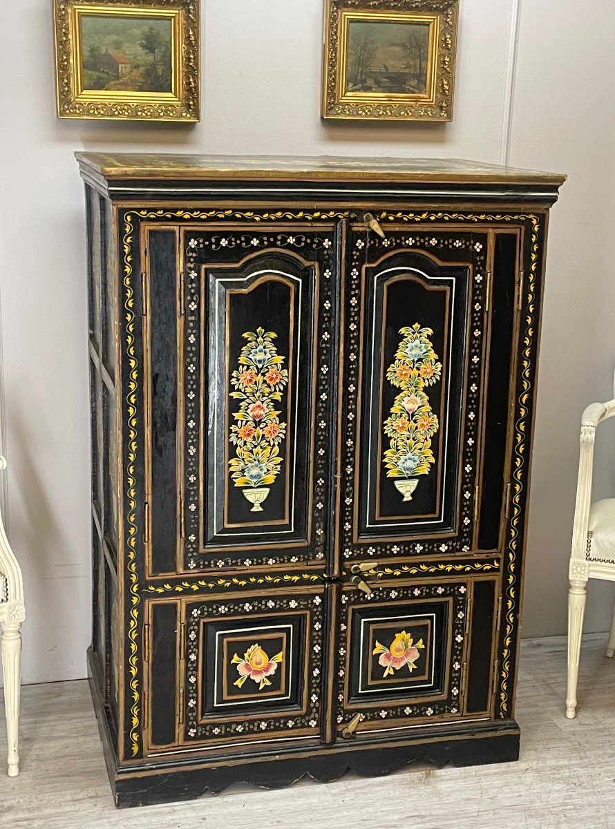 armoire en bois peint polychrome d’époque XIX éme -photo-4