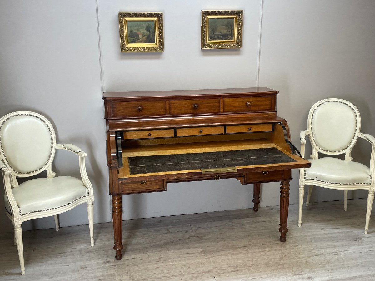 19th Century Flamed Mahogany Cylinder Desk -photo-2