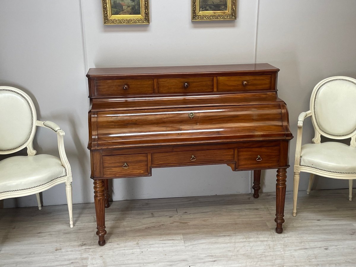 19th Century Flamed Mahogany Cylinder Desk -photo-4