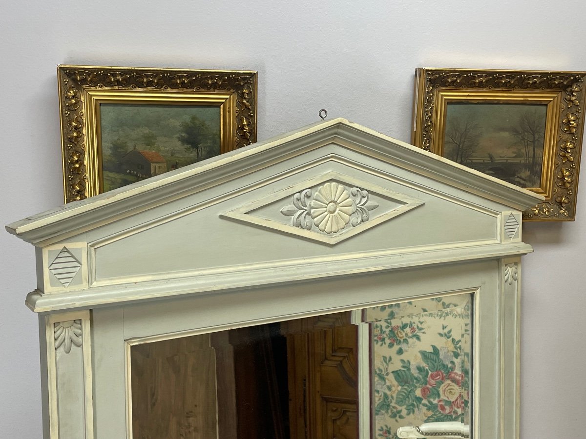 Lacquered Wooden Mirror With Pediment From The Restoration Period -photo-2