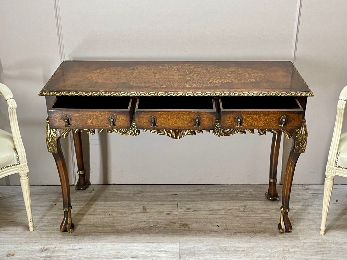 Console In Gilded Wood And Louis XV Style Marquetry -photo-2