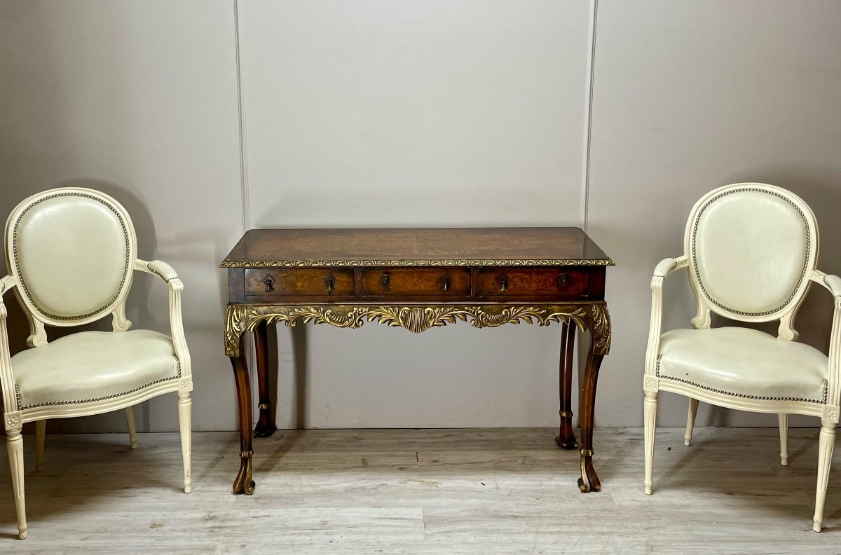 Console In Gilded Wood And Louis XV Style Marquetry -photo-1