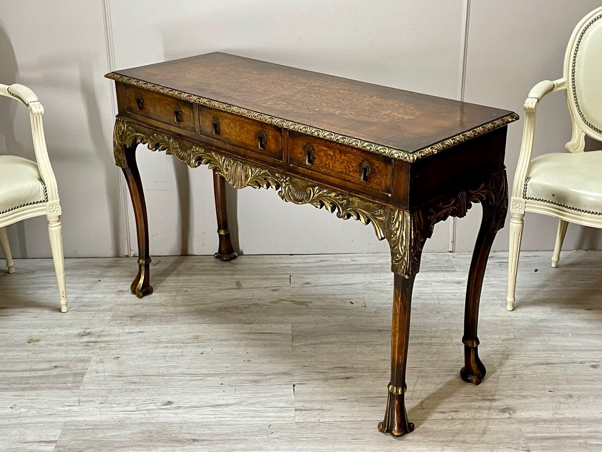 Console In Gilded Wood And Louis XV Style Marquetry -photo-2