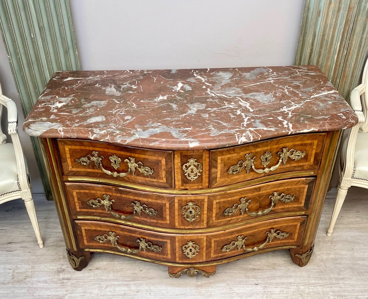 Curved Chest Of Drawers In Marquetry From The Regency Period -photo-2