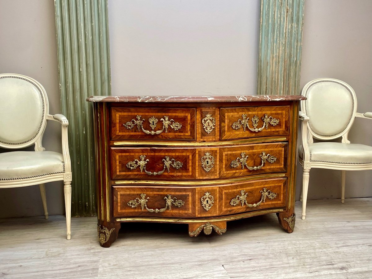 Curved Chest Of Drawers In Marquetry From The Regency Period -photo-3