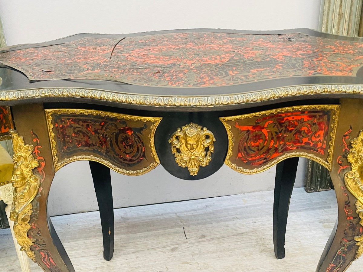 Table guéridon violoné en marqueterie boulle d’époque Napoléon III-photo-1
