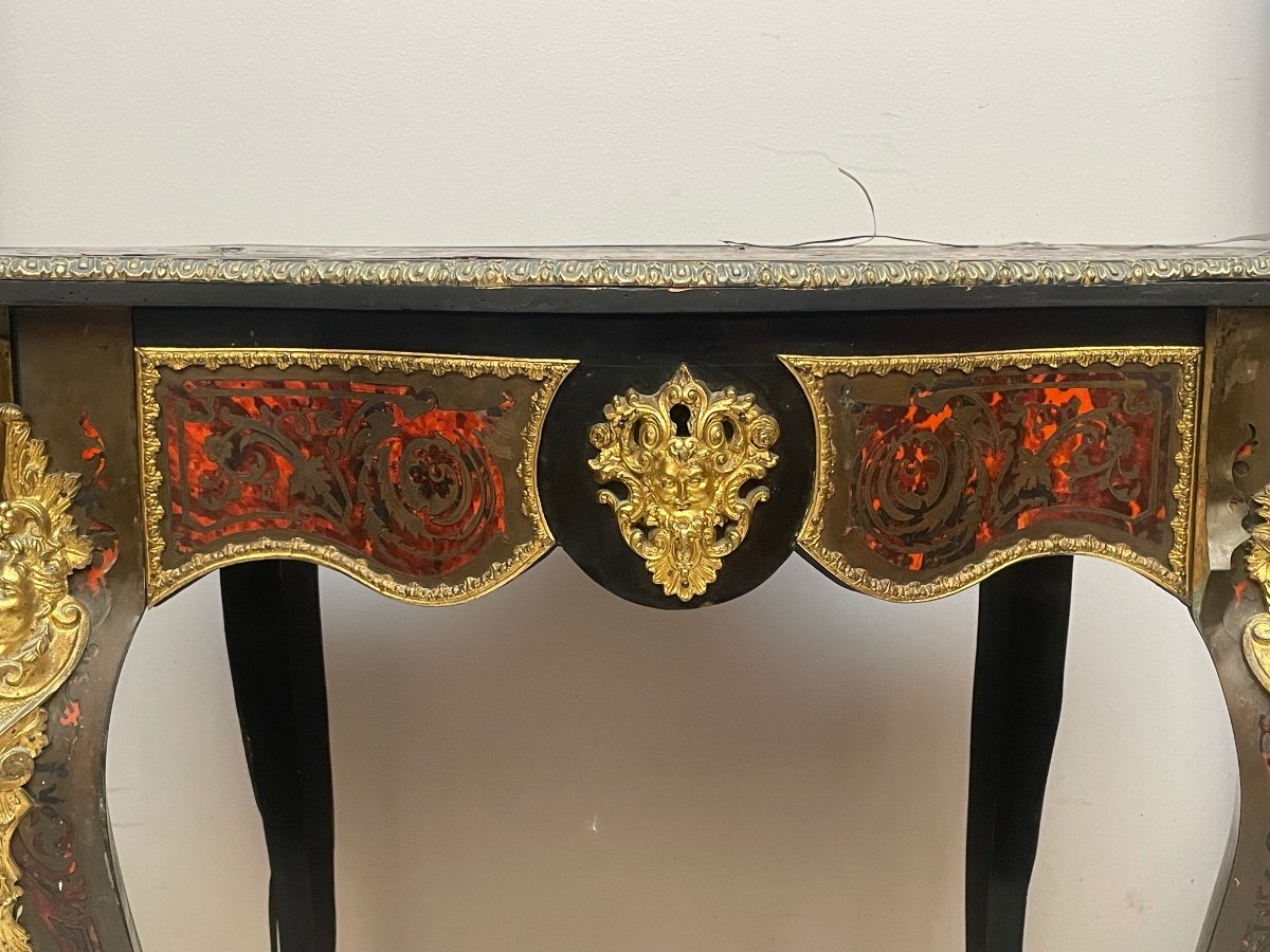 Table guéridon violoné en marqueterie boulle d’époque Napoléon III-photo-5