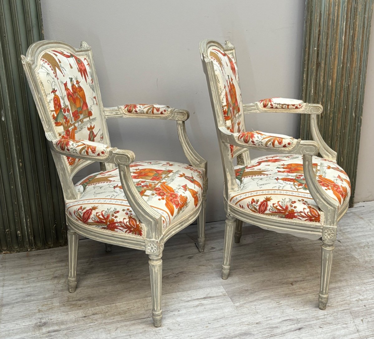 Pair Of Louis XVI Armchairs In Lacquered Wood -photo-3