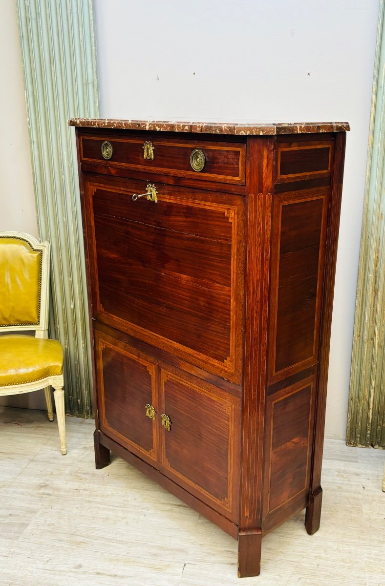 Secretary In Veneer Stamped N.petit From The Louis XVI Period-photo-3