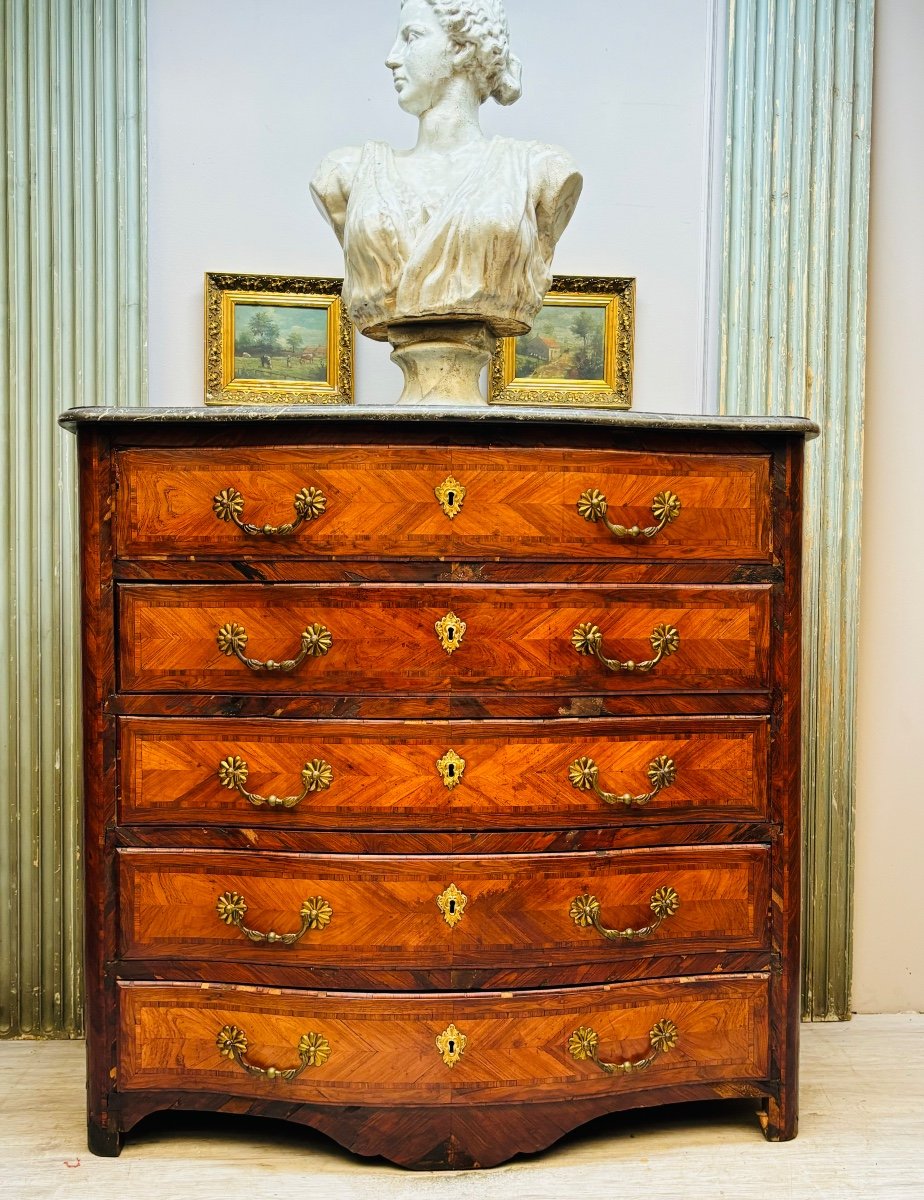Commode En Marqueterie Estampillée D’époque Louis XV -photo-2