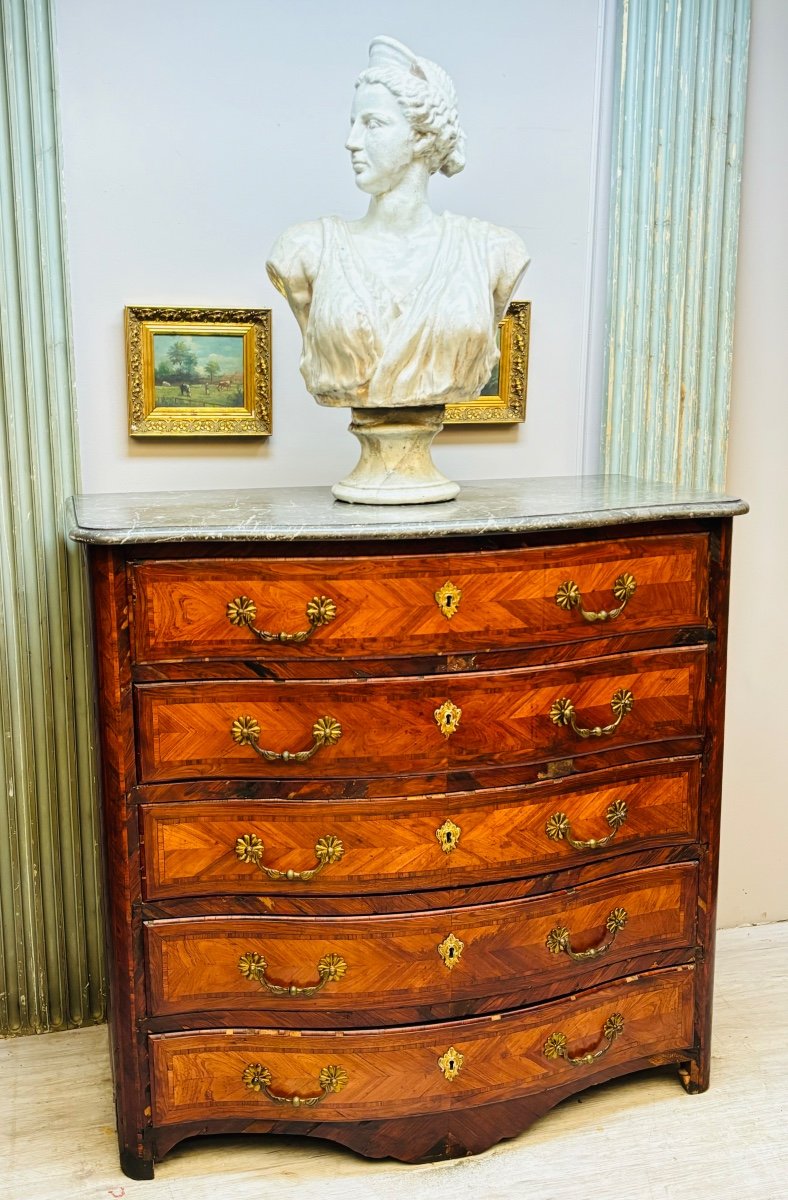 Commode En Marqueterie Estampillée D’époque Louis XV -photo-8