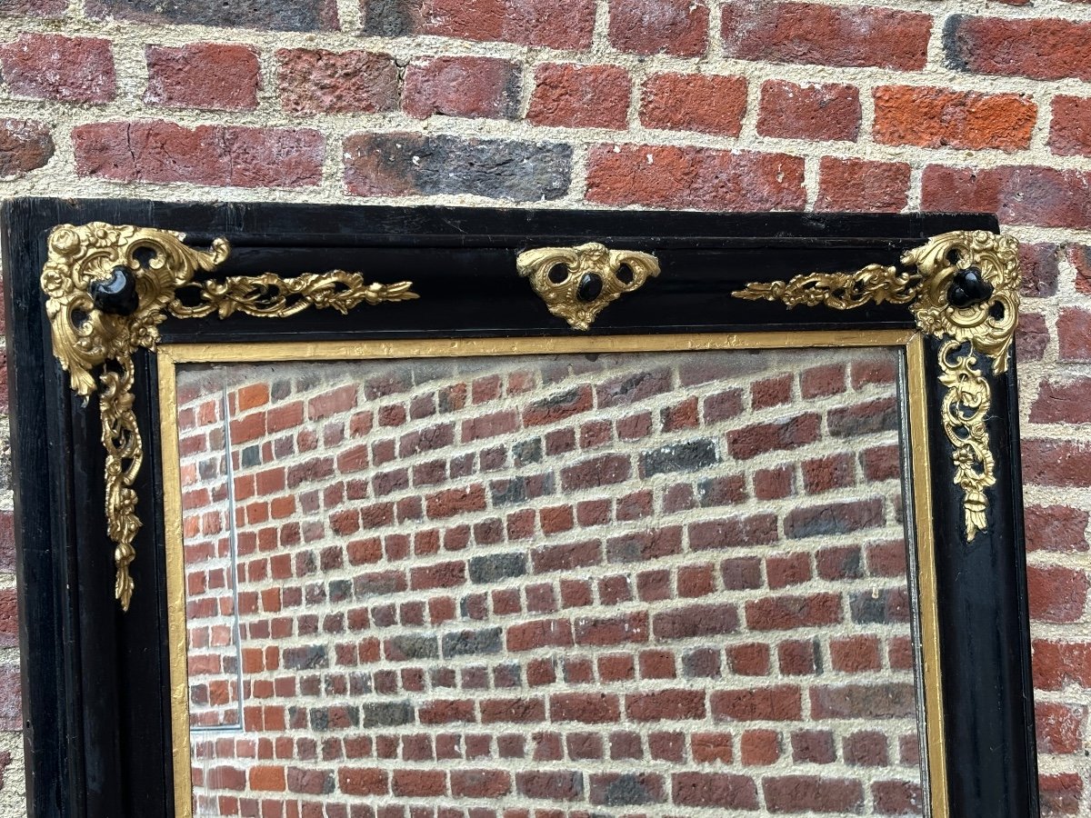 Grand miroir en bois peint noir et doré d’époque napoléon III-photo-3