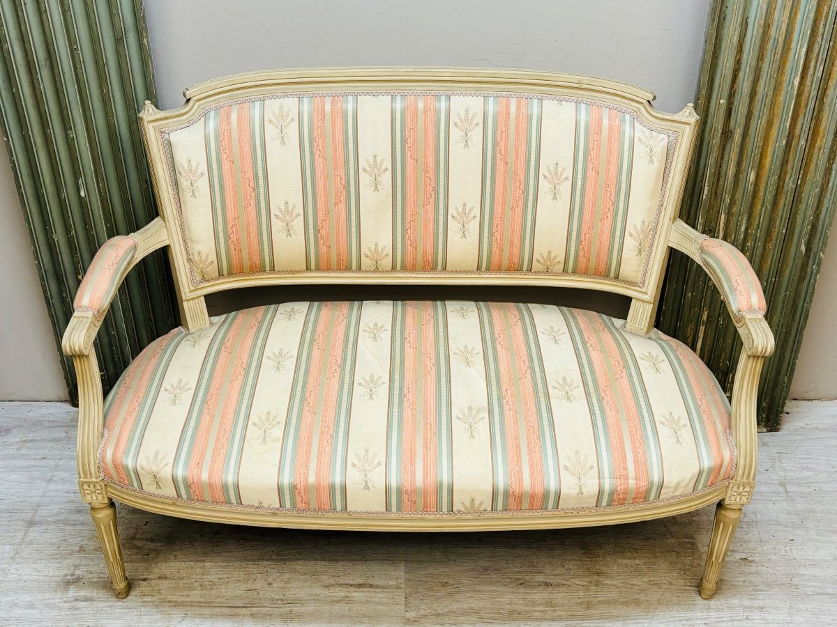 Banquette Louis XVI En Bois Laqué -photo-3