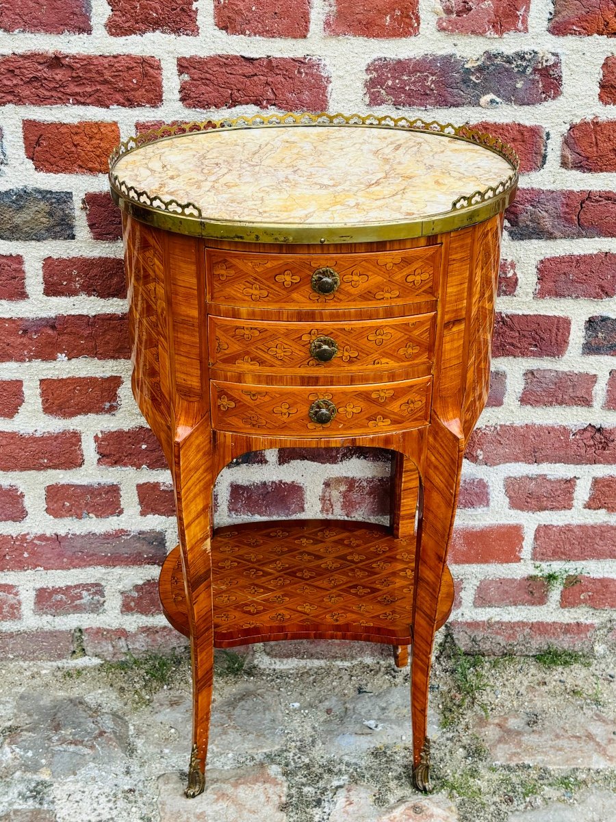 Maison Gouffe Paire De Tables Chiffonnières Tambour En Marqueterie De Style Transition -photo-1