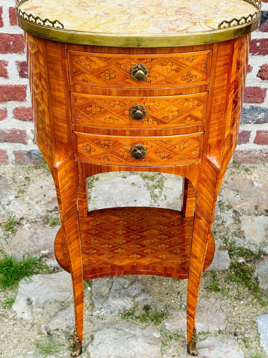 Maison Gouffe Paire De Tables Chiffonnières Tambour En Marqueterie De Style Transition -photo-5