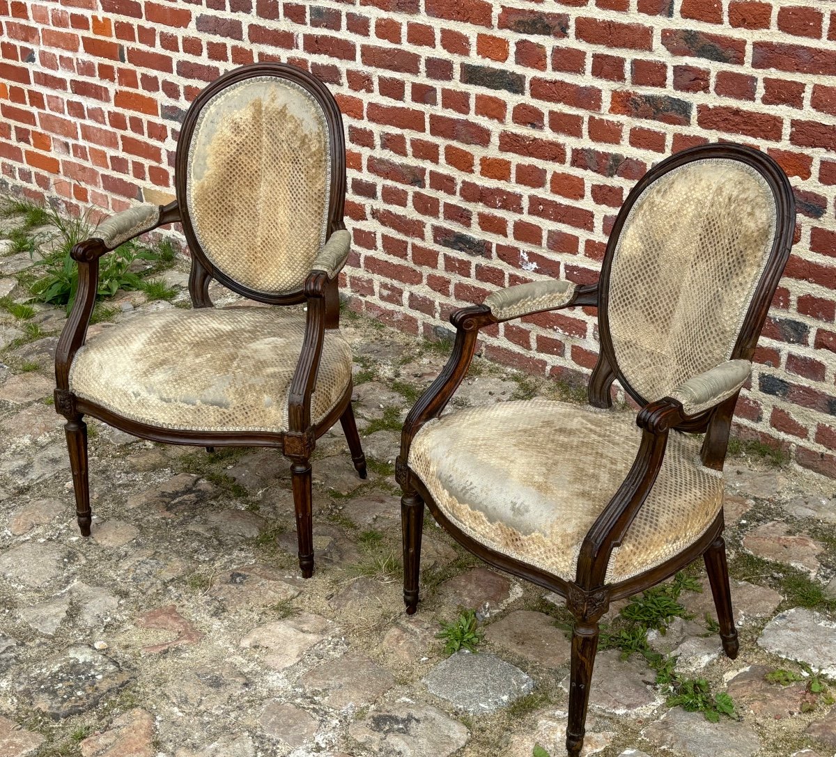 Paire De Fauteuils Estampillés Girardau Jme D’époque Louis XVI-photo-2