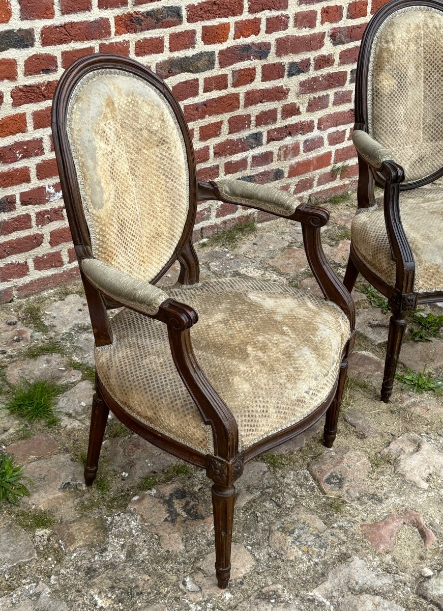 Paire De Fauteuils Estampillés Girardau Jme D’époque Louis XVI-photo-3