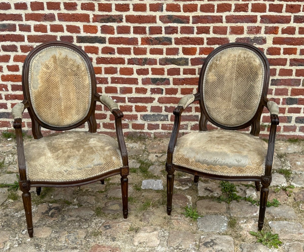 Paire De Fauteuils Estampillés Girardau Jme D’époque Louis XVI-photo-6